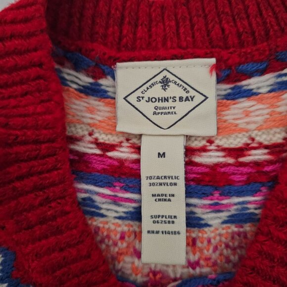 St. John's Bay Women's Beige Red Fair Isle Knit Pullover Sweater Size Medium - Picture 6 of 11